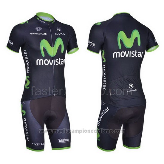 2014 Abbigliamento Ciclismo Movistar Nero Manica Corta e Salopette